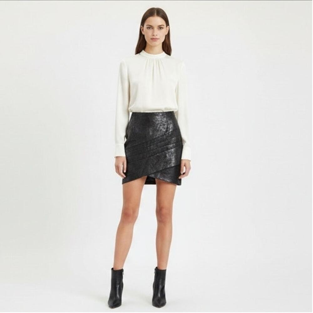 GUESS Rosalba Faux Leather Mini Skirt Black Size M Faux Wrap Asymmetrical